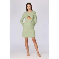 Woody slaapkleed meisjes/dames - blauw/groen gestreept - forest friends - 262-10-DZF-Z/911 - maat M