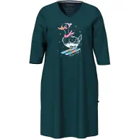 Ulla Popken - Dames - Bigshirt eend op ski's V-hals 3/4-mouwen - Pijnboomgroen - Maat 58+