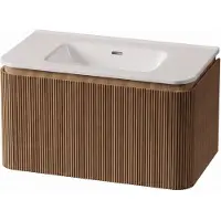 Royal plaza Terra Edge Badkamermeubelset - 80x45.5x46cm - keramische wastafel wit glans - 1 wasbak - zonder kraangaten - 2 lades - sandwood (licht eiken) SW1449110/SW1418354