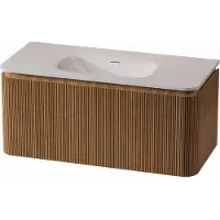 Royal plaza Terra Edge Badkamermeubelset - 100x44.7x46cm - solid surface wastafel wit mat - 1 wasbak - zonder kraangaten - 2 lades - sandwood (licht eiken) SW1449112/SW1418388