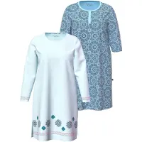 Ulla Popken - Dames - Bigshirts set van 2 sneeuwvlokken ronde hals lange mouwen - Ijszeeblauw - Maat 50+