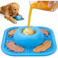 VHV -Anti-schrokbak hond - Likmat - 2-in-1 slowfeeder - Antislip - Interactieve rolbal - Hond & kat - Hondenvoerbak - Voor natvoer, yoghurt & snacks - 25*25*7CM - Blauw