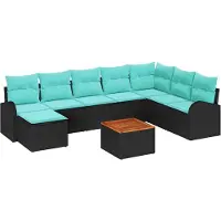 vidaXL Tuinset met 9 delen, zwart en turquoise, van polyrotan