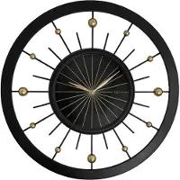 Nextime Grote, stille wandklok, 60 cm, zwart metaal met gouden details