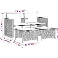 vidaXL Tuinset, 2-zitsbank met tafel en voetenbankjes, bruin, polyrotan