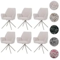 Mendler Set van 6 eetkamerstoelen, model HWC-G67, draaibaar, met automatische positie, bekleed met chenille (410g/m²), frame in crème, bekleding in crème