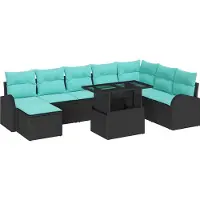 vidaXL Tuinset met 9 delen, zwart, van polyrotan