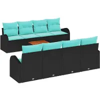 vidaXL Tuinset met 9 delen, zwart en turquoise, van polyrotan