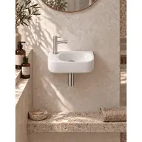 Qeramiq Fuente fonteinset – 40x21.5x12 cm – keramiek wit glans – kraangat links – kraan geborsteld RVS SW1209554/SW696207/SW696217/SW696237