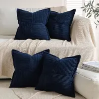 Famanu - Kussenhoezen Corduroy 45x45 cm - Bescherming voor kussens - Set van 4 in bordeaux met gestreept boho patchwork