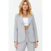 Trendyol TRENDYOLMİLLA Dames Grijs Effen Lang Regular fit Blazers
