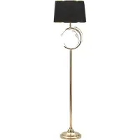 Mauro Ferretti Bruxelles Glam vloerlamp 160 cm – Zwarte en gouden metalen vloerlamp met geometrische bloemversieringen en stoffen lampenkap – 40 W E27