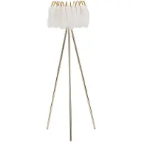 Mauro Ferretti Vloerlamp "Feather Stand" 147 cm – Glamourous gouden metalen vloerlamp met een witte lampscherm van veren – E27, 40W – Modern design