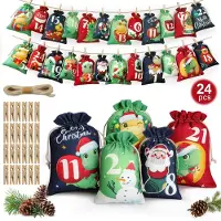 Dripio Adventskalender om zelf te vullen, met 24 jute zakjes, bedrukt met dinosaurusmotieven, in 2 verschillende maten