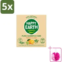Happy Earth 5 x – Shampoo Bar – 100% Natuurlijk Repair & Care – 70 g - Bulkverpakking - Shampoo bar - Douchemop - Droog haar