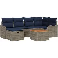 vidaXL Tuinbank Set 7 st Grijs poly rattan