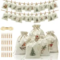 Dripio Adventskalender om zelf te vullen, 24 witte stoffen zakjes, 20x15 cm