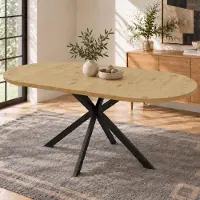 Ninkear Uittrekbare eettafel, 160/120 x 80 cm, geschikt voor 4-6 personen, ovaal, metalen poten, houtkleur (hout)