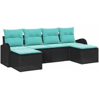 vidaXL Set van 6 tuinmeubels, zwart en turquoise, van polyrotan