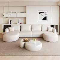 OKWISH U-Bank 336 cm - Modulair Hoeksofa Zonder Montage - Ruimtebesparend Voor Woonkamer Of Slaapkamer - Stof - Wit