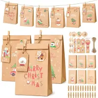 Dripio Adventskalender papieren zakjes, 24 stuks, 6 designs, doe-het-zelf set