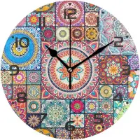 Merkloos Omgoods - Grote Wandklok met Marokkaanse Mandala - Stil en Kleurrijk