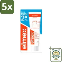 Elmex 5 x – Tandpasta – Anti-Cariës – 2x75 ml - Wasstrips - Tandpasta Tegen Gaatjes - Aminfluoride Tandpasta - Cariësbescherming - Tanden Versterken - Remineraliseren