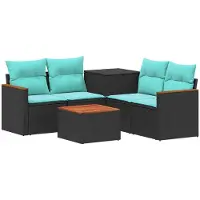 vidaXL - Bankstel - 6 - st - Zwart - en - Blauw - 55 - x - 55 - x - 37 - cm