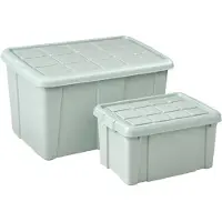 PlasticForte Opslagbox kisten - set 2x stuks - 25 en 60 liter - met deksel - mintgroen - kunststof - opslag