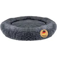 Intirilife fluffy pluche huisdierbed in donkergrijs 100 cm - zacht rond antislip hondenbed kattenmand kussen