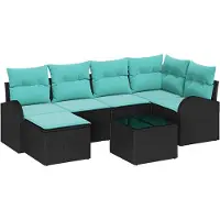 vidaXL Set van 7 tuinmeubels, zwart en turquoise, van polyrotan