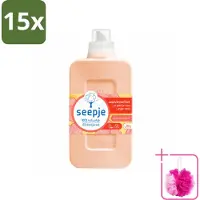 Seepje 15 x - Wasverzachter - Verzorgt en Verfrist - Sandelhout en Perzik - 30 Wasbeurten - 750 ml - Bulkverpakking - Wasverzachter - Douchemop - Natuurlijke wasverzachter