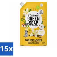 Marcel's Green Soap 15 x - Wasverzachter - Navulling - Katoen & Vanille - Zachte frisheid- 30 Wasbeurten - 750 ml - Voordeelverpakking - 15 stuks