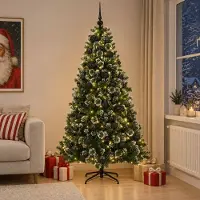 vidaXL Kunstkerstboom met Ballen 210 cm 300 LED's Warmwit