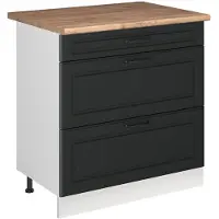 Vicco Keukenonderkast R-Line Antraciet landelijk/Wit 80 cm met 3 laden goudkleurig eiken werkblad, Model 72345