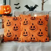 VHV 2-Halloween kussensloop - 45*45cm-Pompoenmotief voor herfst- en Halloween decoratie - Voor bank, bed en interieur - Oranje