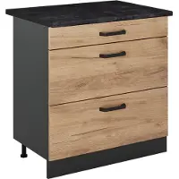 Vicco Keukenonderkast R-Line Goudkleurig Eiken/Antraciet 80 cm met 3 laden antraciet werkblad, Model 72388