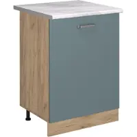 Vicco Keukenonderkast R-Line Blauw-grijs/Goudkleurig Eiken 60 cm met 1 deur marmer werkblad, Model 72197
