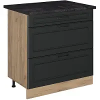 Vicco Keukenonderkast R-Line Antraciet landelijk/Goudkleurig Eiken 80 cm met 3 laden antraciet werkblad, Model 72440