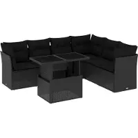 vidaXL 7-delige Loungeset met kussens poly rattan zwart