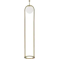 Mauro Ferretti Glamoureuze booglamp, 168 cm – Lamp met een boogvorm, gemaakt van goudkleurig metaal en een witte glazen bol – Minimalistisch design – E27, 40W
