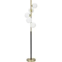 Mauro Ferretti Glamoureuze, donkere vloerlamp met 5 lampen – Minimalistische vloerlamp van goud-zwart metaal met witte glazen kap – hoogte 160 cm