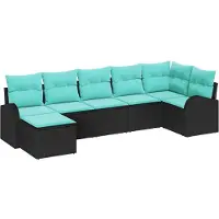 vidaXL Set van 7 tuinmeubels, zwart en turquoise, van polyrotan