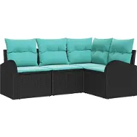 vidaXL Tuinset met 4 zitplaatsen, zwart en turquoise, van polyrotan