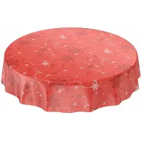 ANRO Tafelkleed Kerst Sneeuwvlokken Rood Rond Ø140cm Rechte rand Afwasbaar Waterafstotend