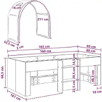 vidaXL Bed met luifel, 3 stuks, Sonoma en rood houtvezel