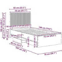vidaXL Bedframe met opbergruimte en hoofdeinde, Sonoma-eikenhout, 75 x 190 cm