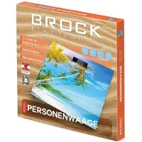 Brock Digitale Personenweegschaal met Tropische Strandprint – 30×30 cm – 180 kg – LCD Display – Automatische Inschakeling – Inclusief Batterijen