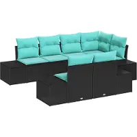 vidaXL Tuinset met 7 zitplaatsen, zwart en turquoise, van polyrotan