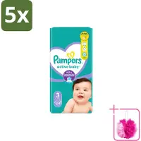 Pampers 5 x – Luiers – Active Baby Maat 3 – 54 Luiers - Bulkverpakking - Baby luiers - Douchemop - Droge nachten